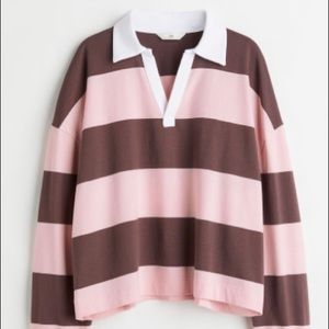 H&M 100% Cotton Collared Jersey Top Brown & Pink Stripe size S